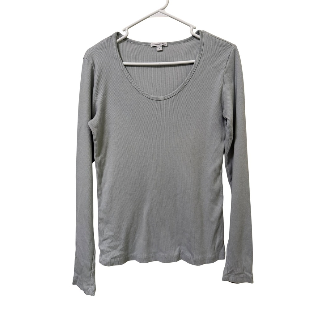 Standard James Perse Ribbed Scoop Neck Long Sleeve Top Grey Blue Size 4